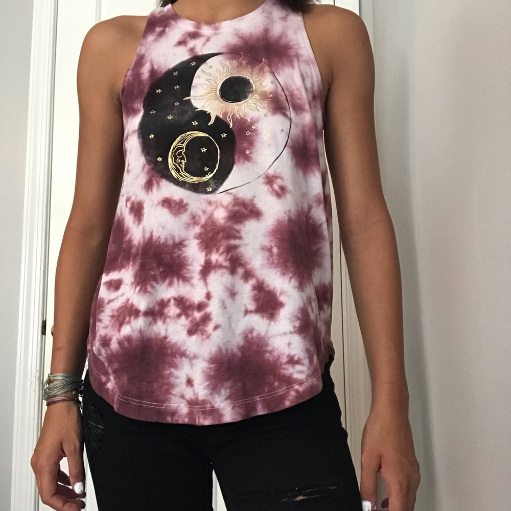 Pink and white tie die shirt with print